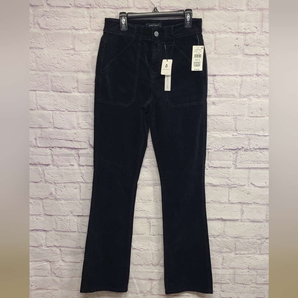 Sanctuary Womens High Rise Velvet Flare Pants Black Size 26 NWT